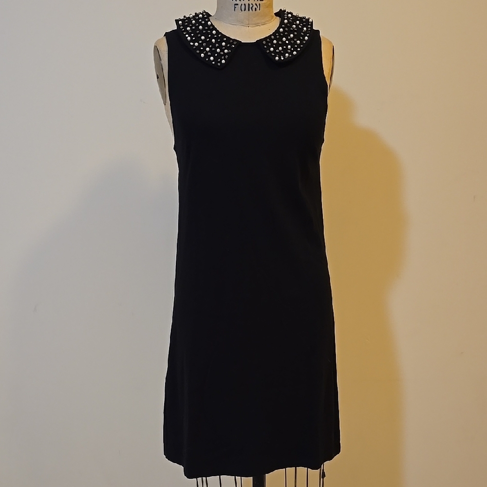 Black Sleeveless Dress with embellished  Peter Pan Collar